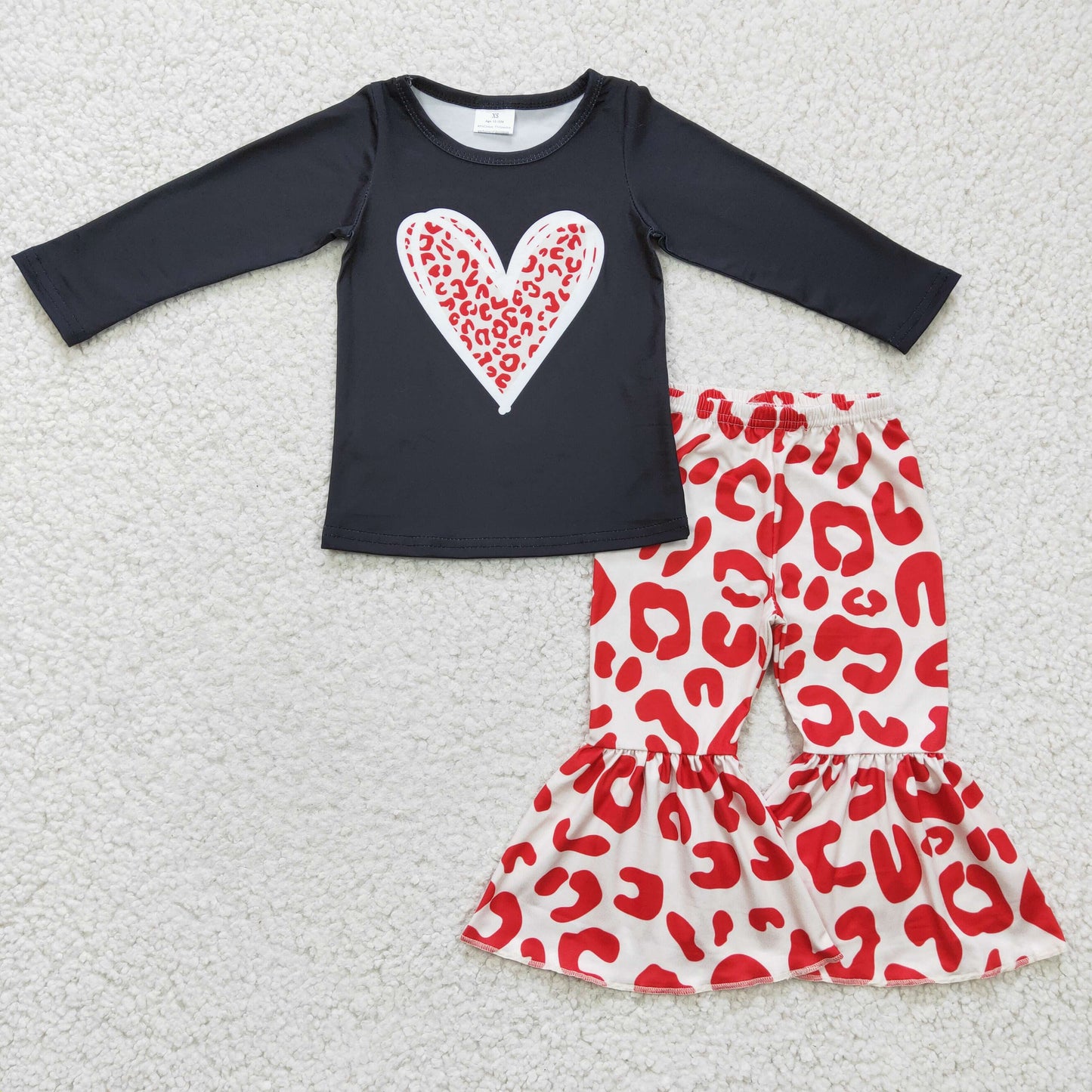 GLP0404 Girl Love Black Long Sleeve Pink Leopard Pants Set
