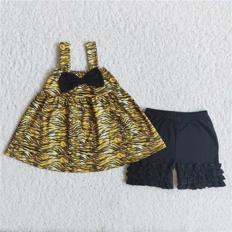 tiger pattern black short pants set