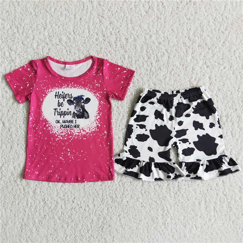 heifer print cows spot pattern short pants set