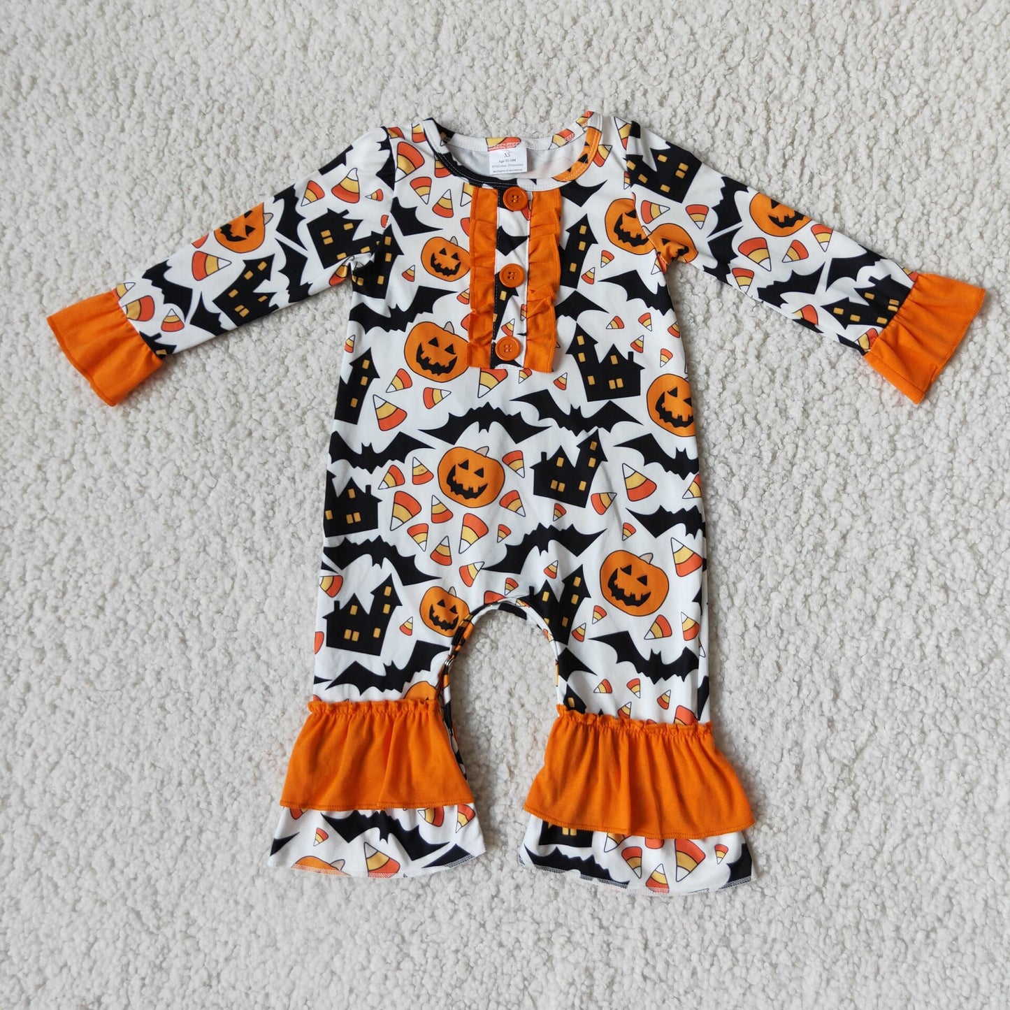 (Pre Order) No moq 6 A16-21 Halloween pumpkin design orange romper