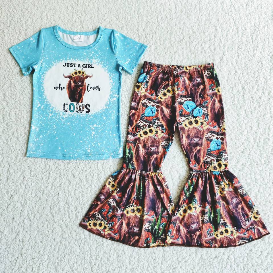 cow head top english alphabet flared pants