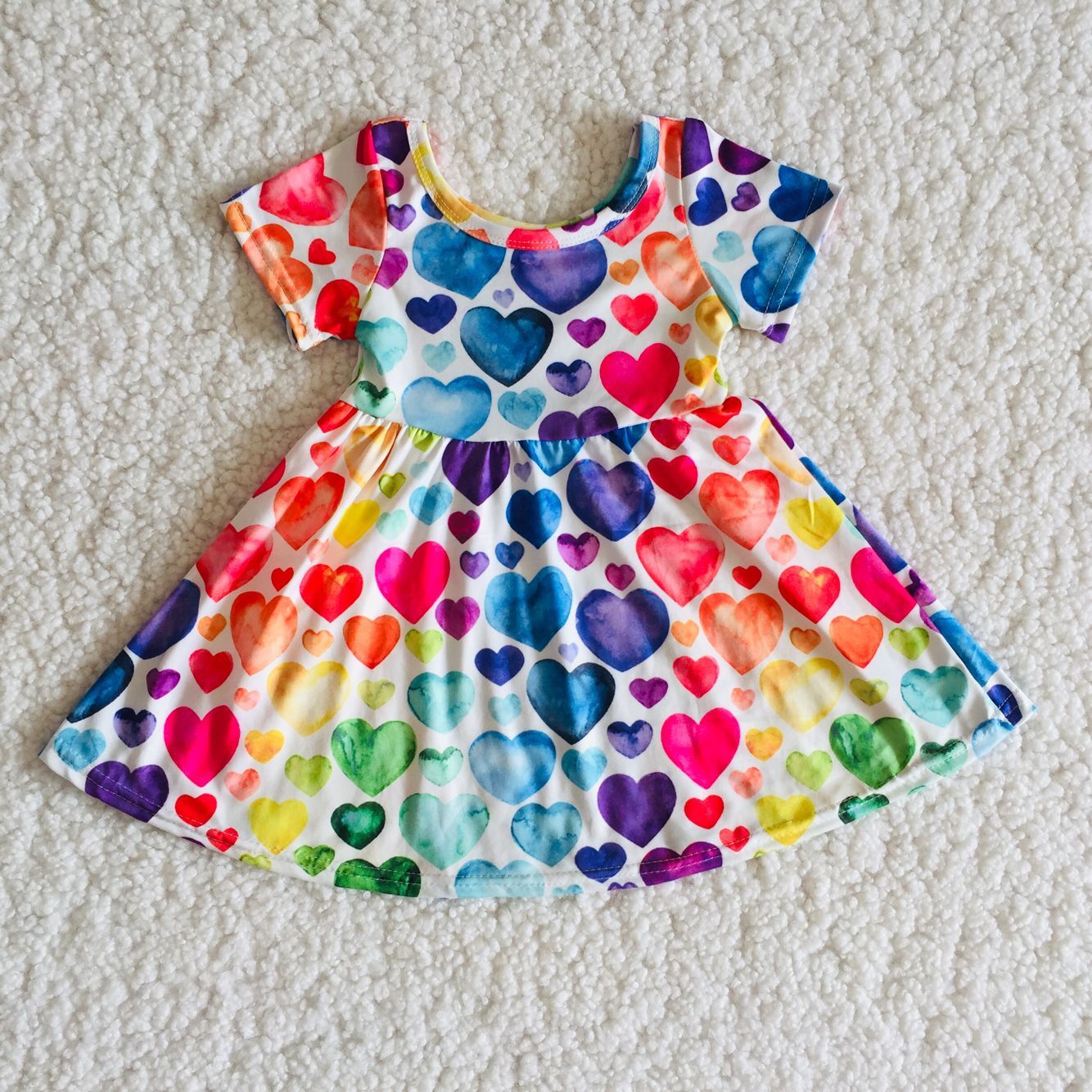 RTS NO MOQ(In Stock) Valentine day dress colorful love print