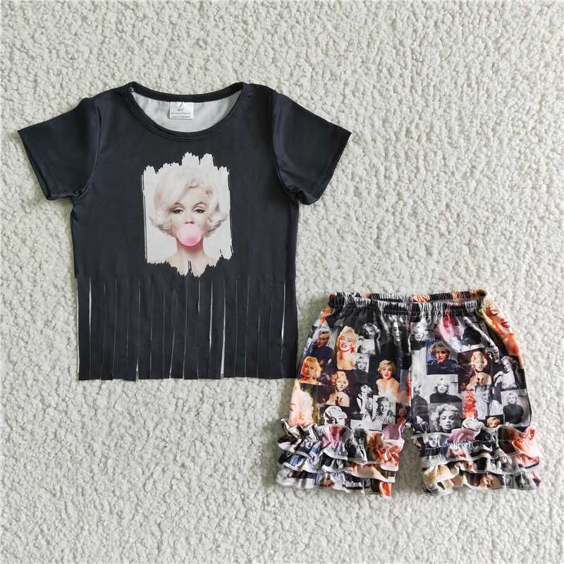 RTS NO MOQ(In Stock ) B5-1 Monroe Blowing Bubbles Tassel Short Sleeve Suit