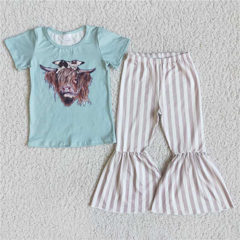 Bull Head Short Sleeve Striped Flared Pants