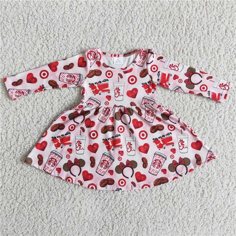 RTS NO MOQ(In Stock) 6 B5-14 Valentine's Day Chocolate Pink Long Sleeve Dress