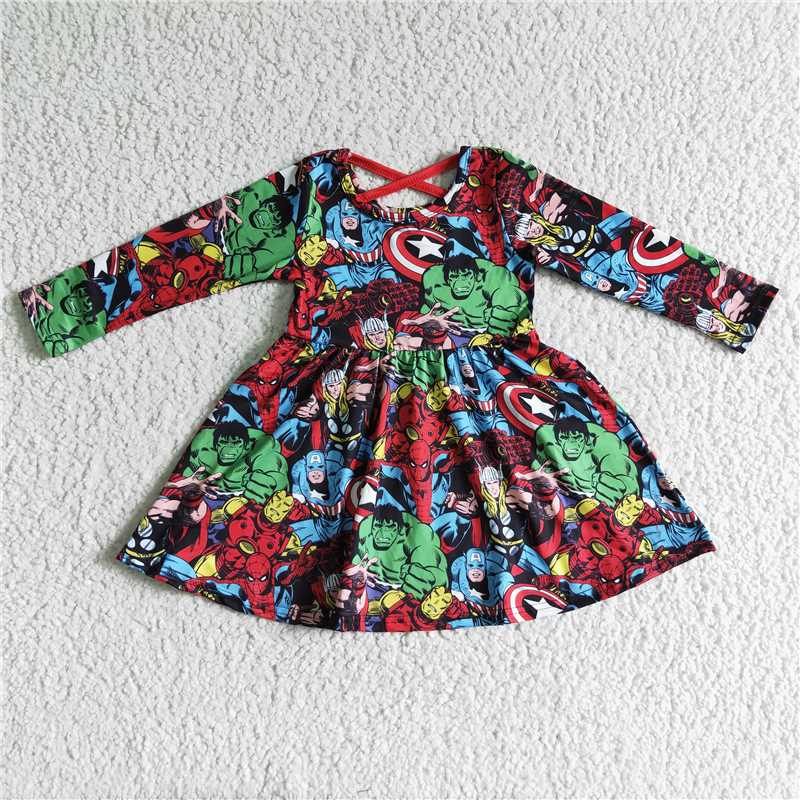 RTS NO MOQ ETA 5/7days arrived GLD0064 Avengers Long Sleeve Dress