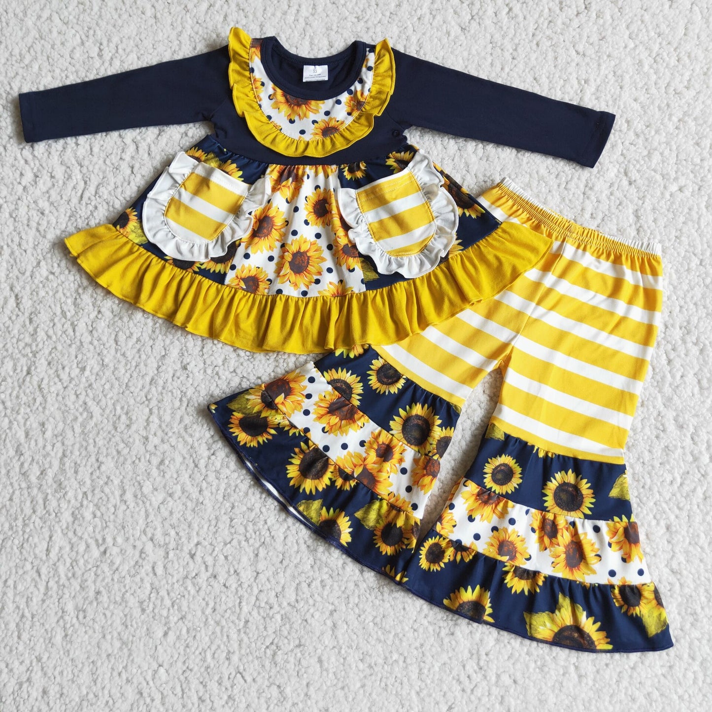 long sleeve and bell bottom pants sunflower girl's outfit
