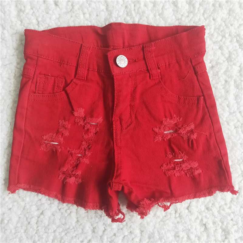 red color Denim summer Shorts