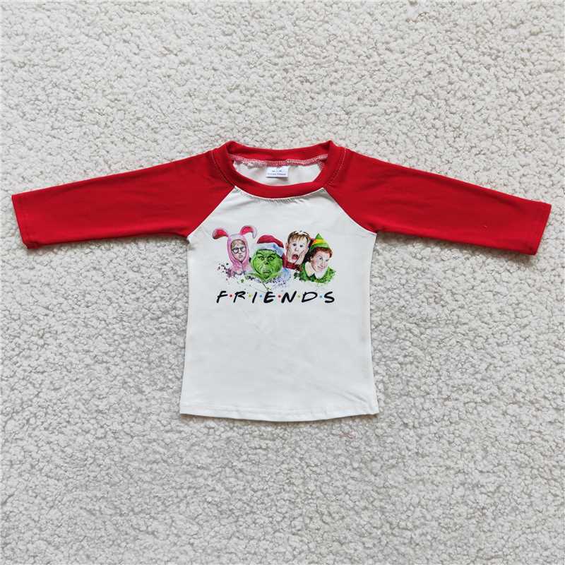 friends print red raglan long sleeve top