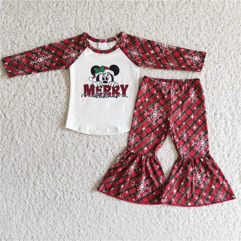 MERRY Long Sleeve Red Plaid Flared Pants Suit