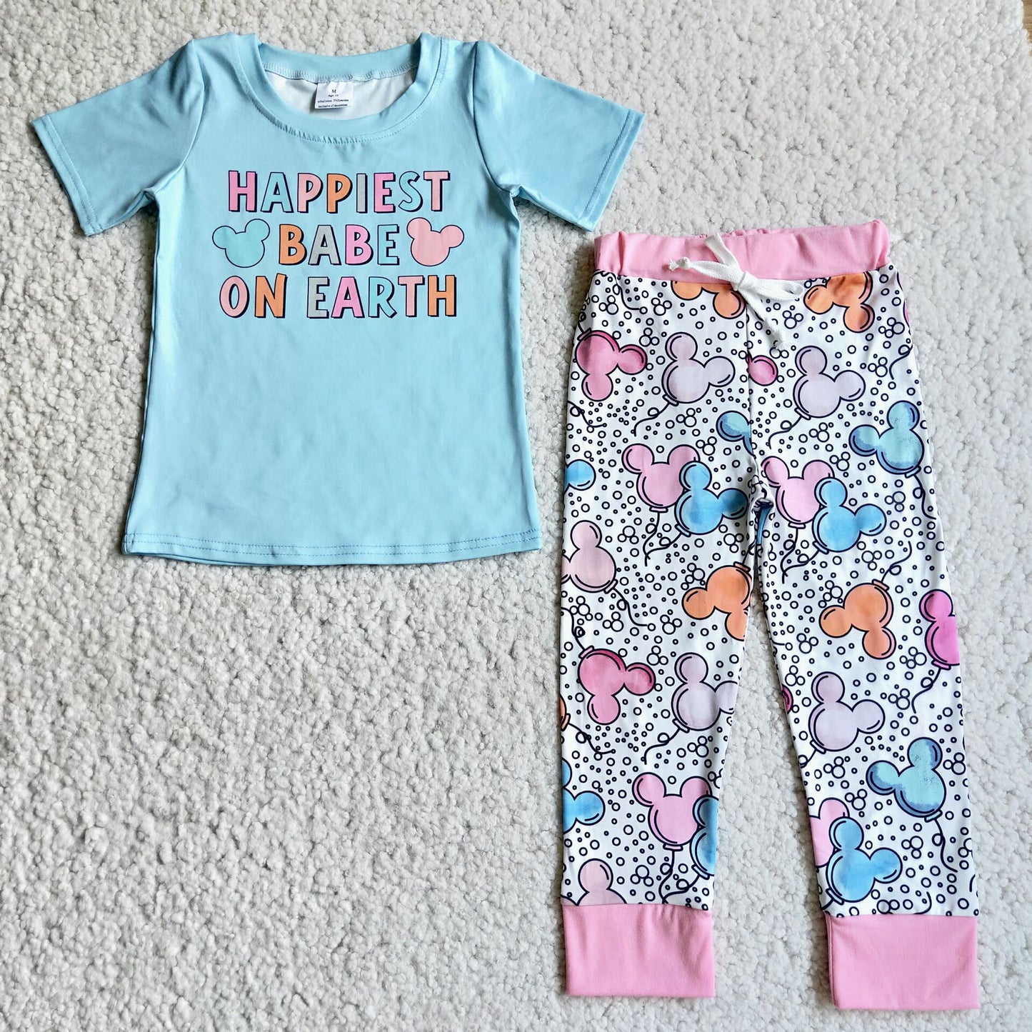 Happiest Blue Short Sleeve Blue Trousers Set