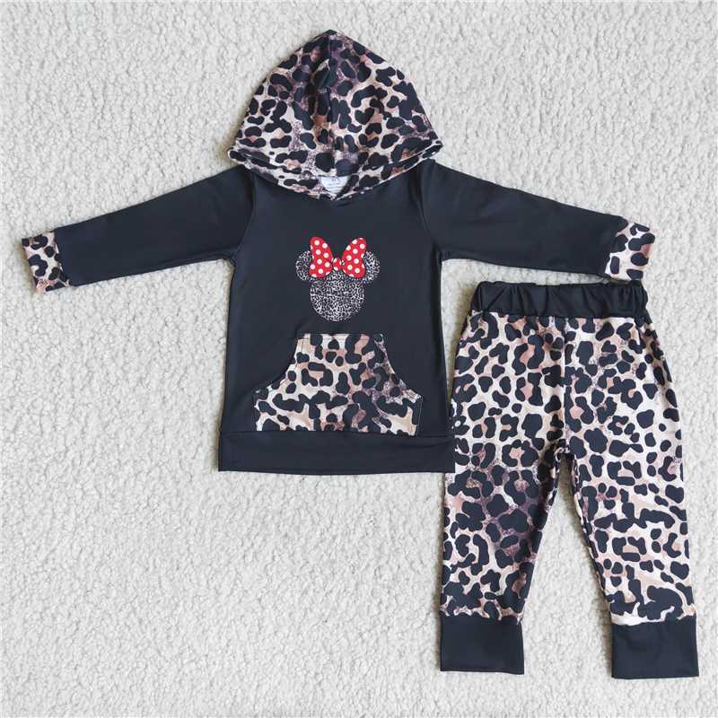 Leopard Print Hooded Long Sleeve Trousers Set