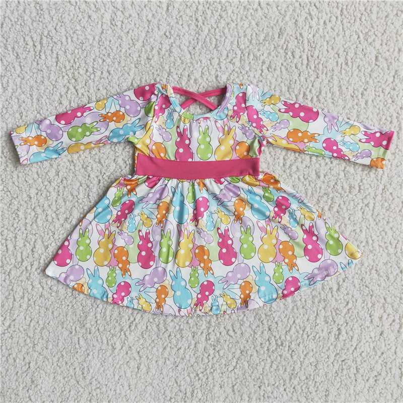Colorful Rabbit Long Sleeve Dress