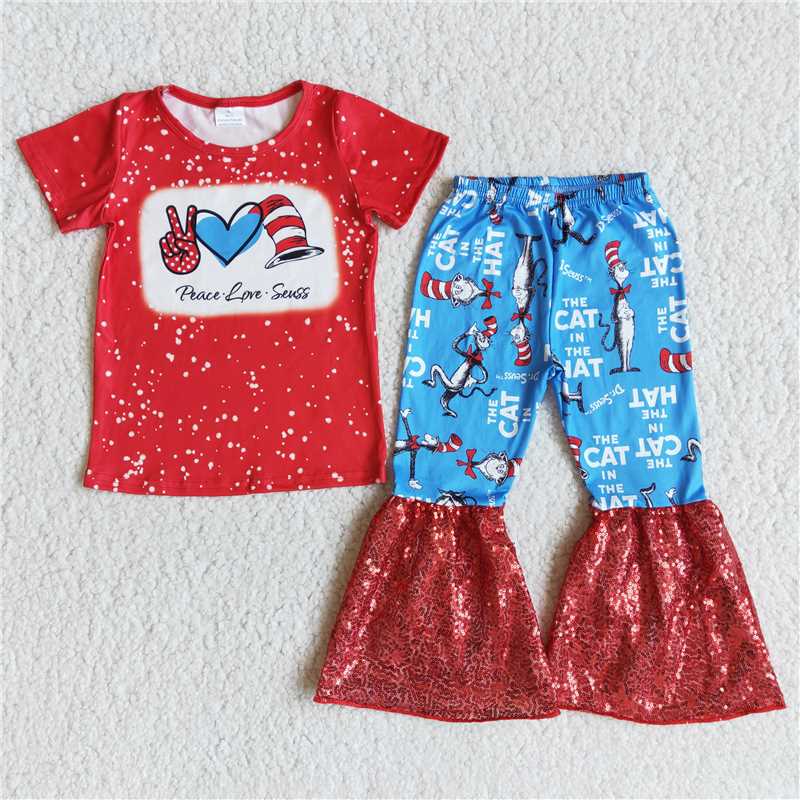 peace love seuss pattern long pants set
