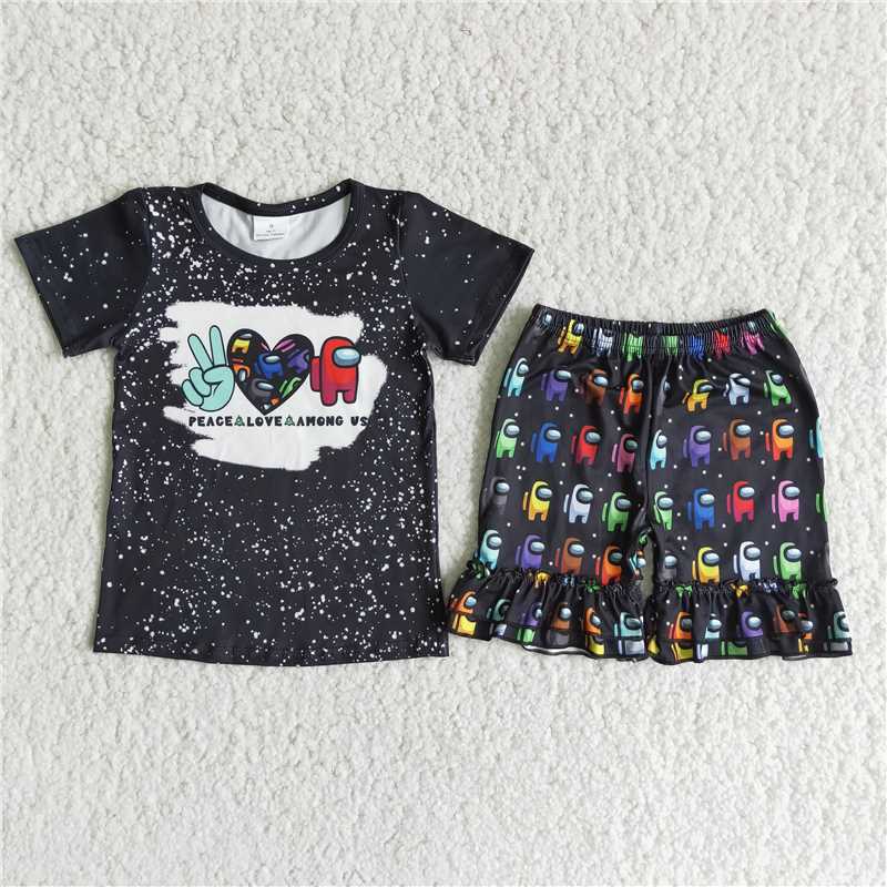 peace love games black short pants set