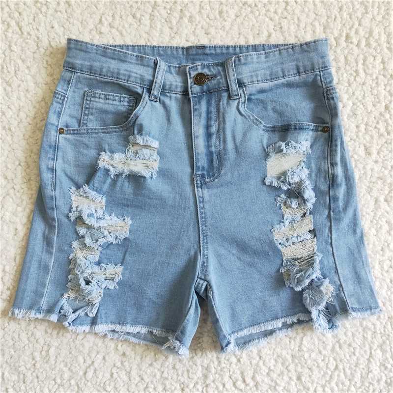 SS0026 RTS High Quality Adult's Short Jeans Pants Women Button Blue Blue Pants