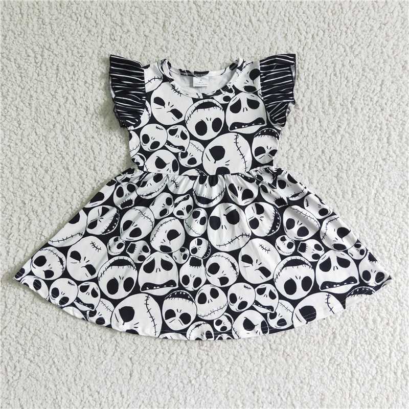 GSD0107 baby girls dress embroidery Halloween over knee leopard design clothes flying sleeve