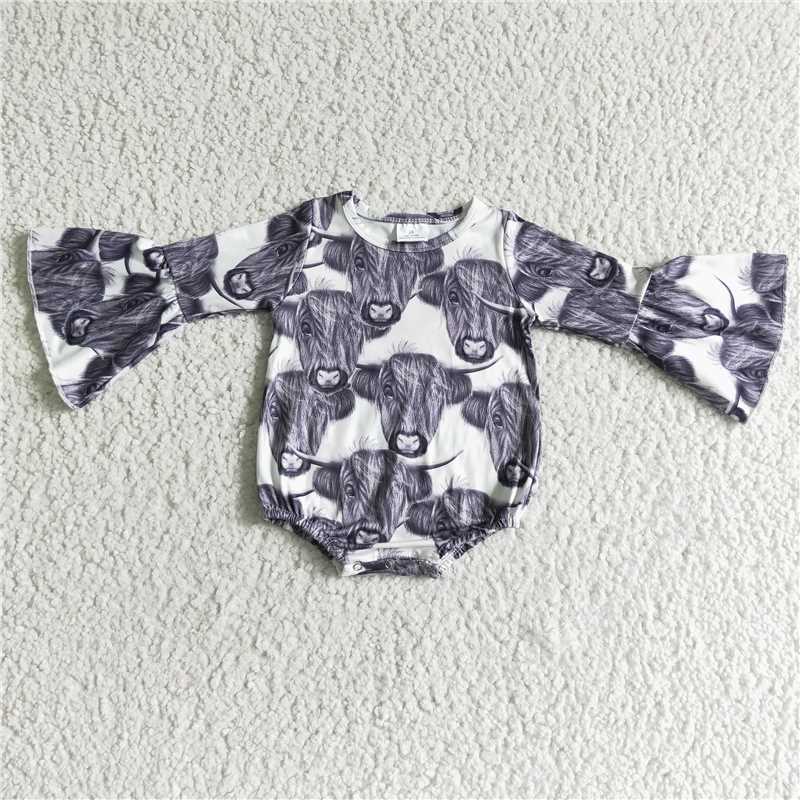 RTS NO MOQ LR0017 baby clothing long sleeve bodysuit milk silk baby romper cow print