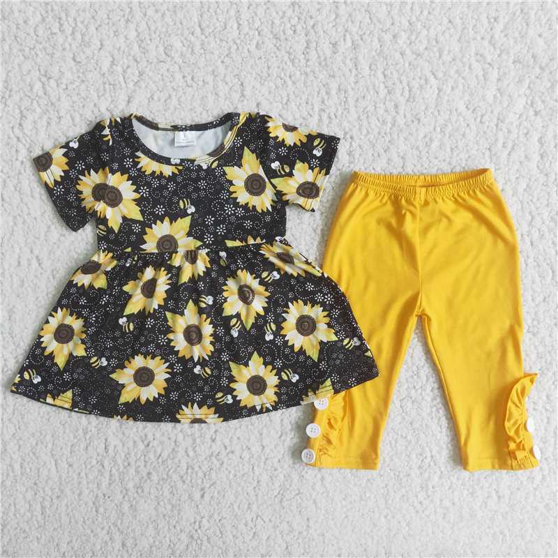 shirt top with bell bottom pants sunflower girl sets