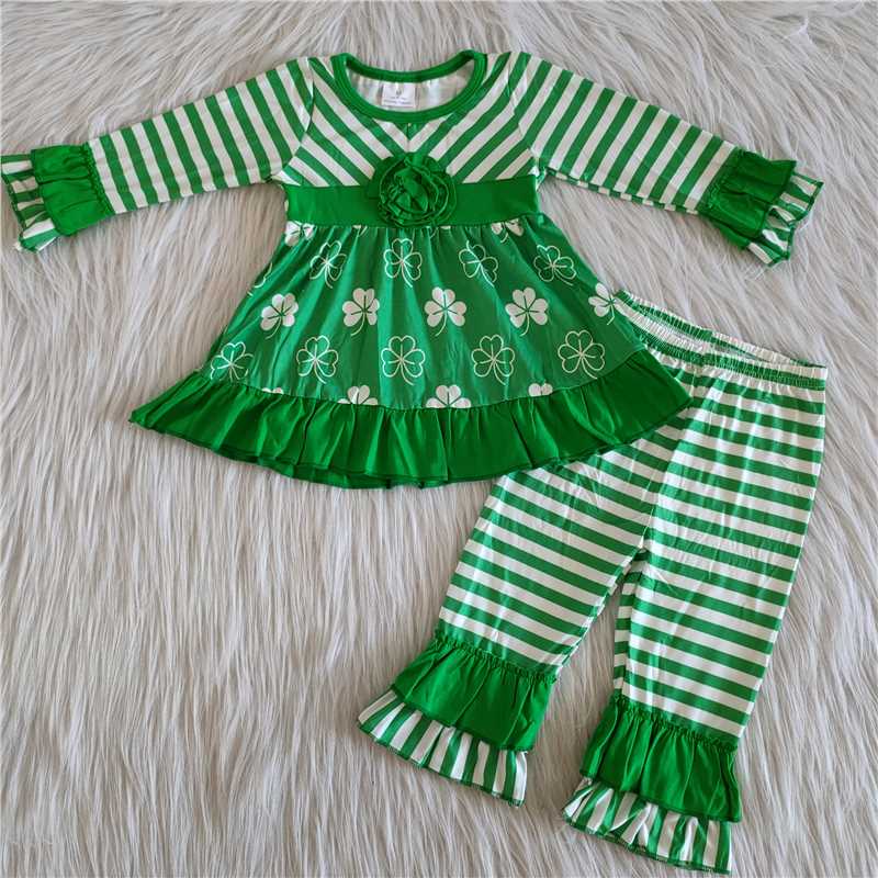 6A17-11 girls clothing long sleeve long pants baby girl outfit milk silk four-leaf clover print