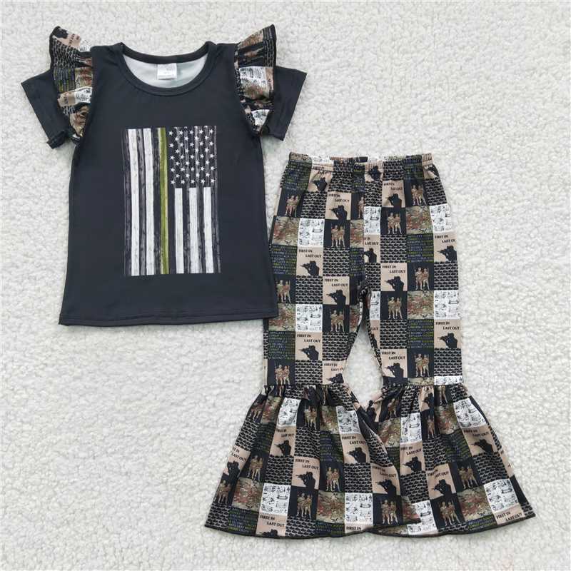 A9-15 Black Lace Short Sleeve Flared Pants