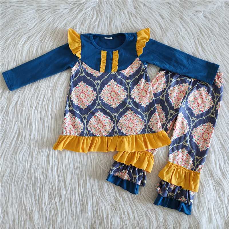 navy blue flowers pattern girl set