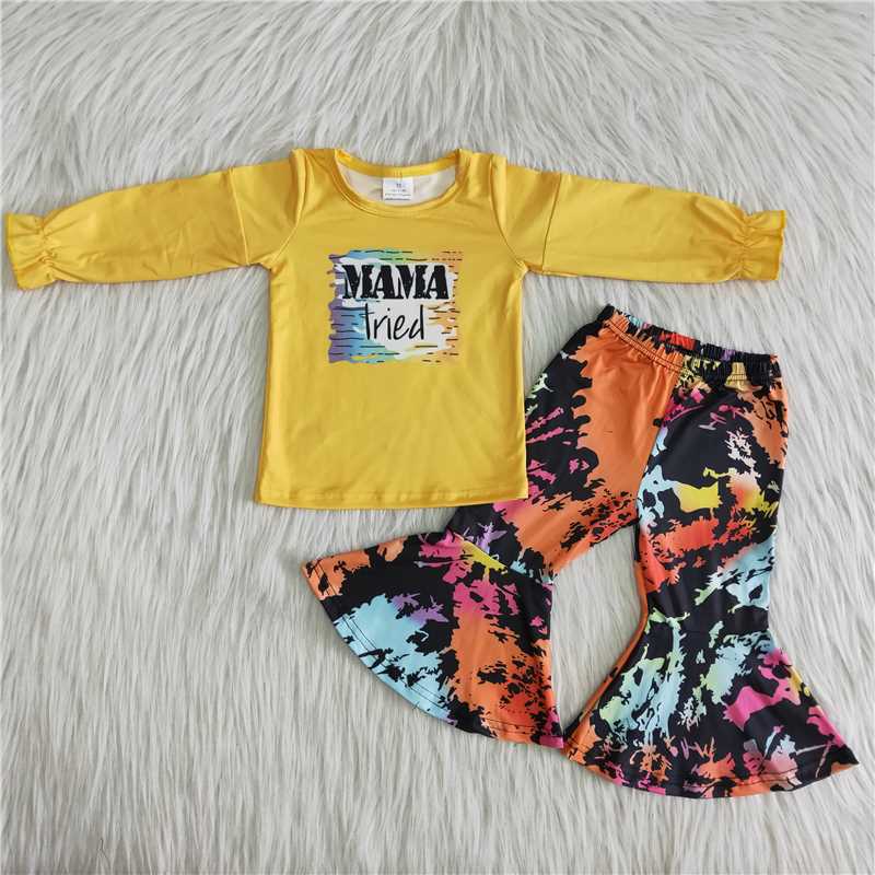 MAMA Yellow Long Sleeve Tie Dye Flared Pants