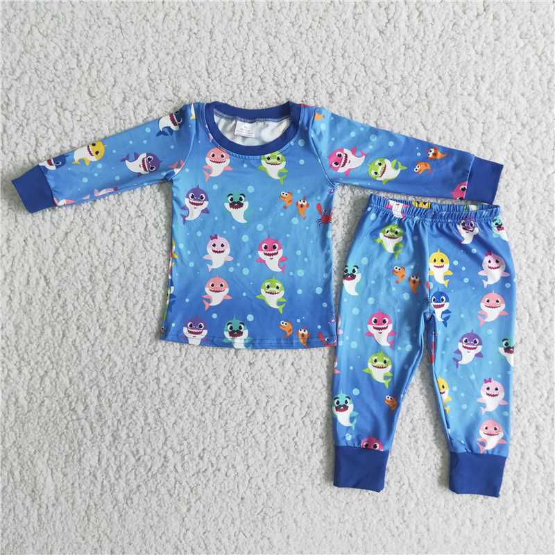 boy shark blue pajama set