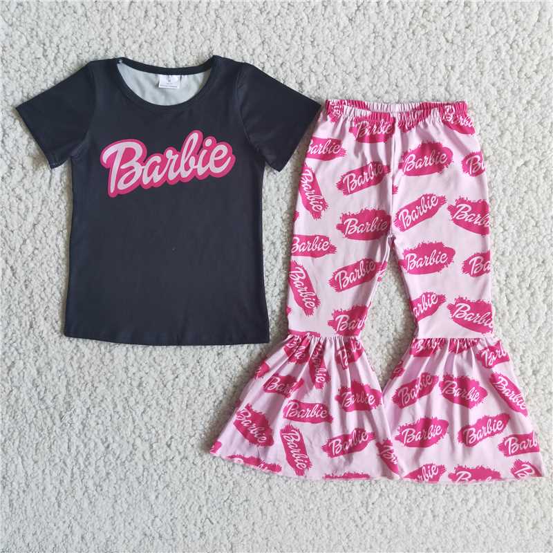 black shirt letter leopard pattern long pants set