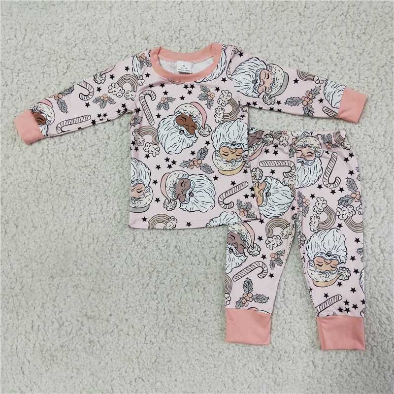 6 A19-14 girl outfit christmas long sleeve long pants print pajamas