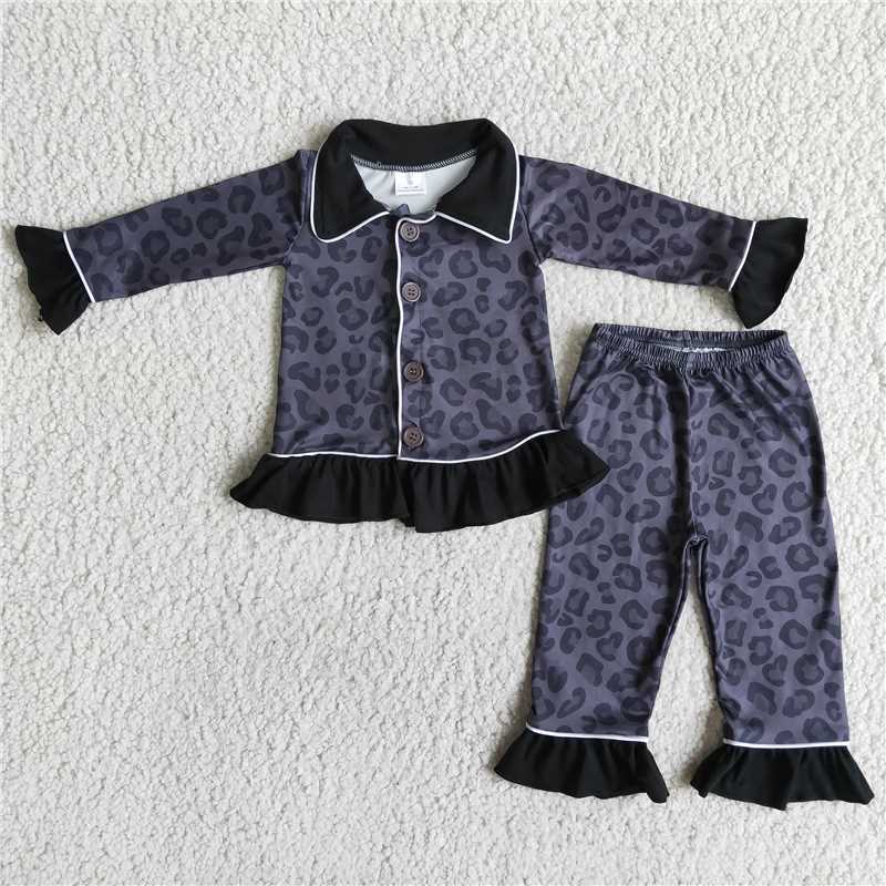 grey leopard black lace girl pajamas