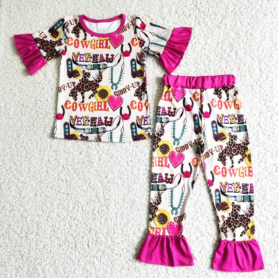 Cowg irl Leopard Pink Heart Girls Pajamas