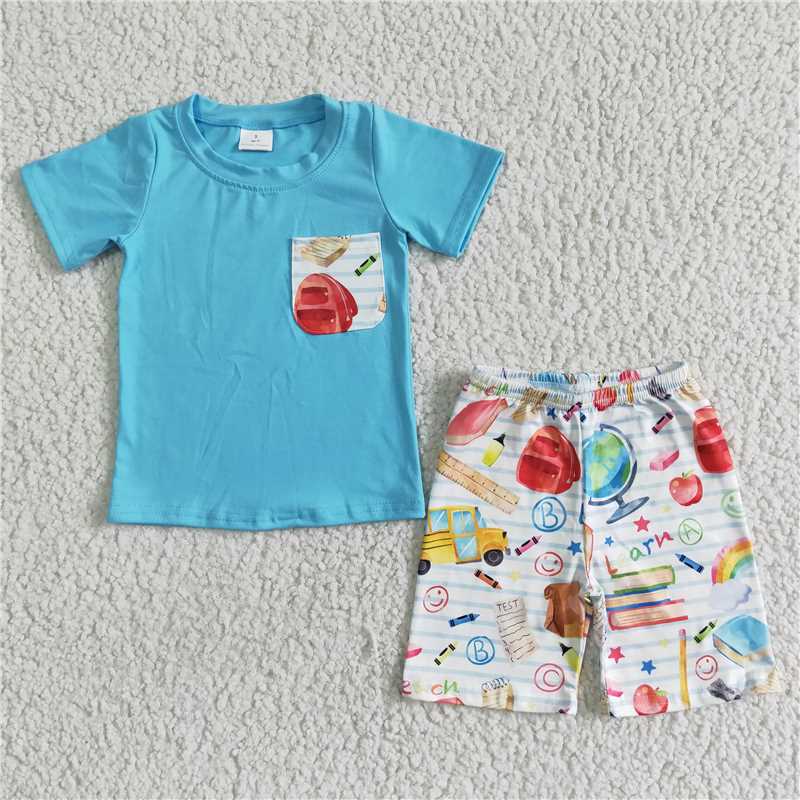 BSSO0071 Baby boys cartoon print short sleeve short pants milk silk kids summer outfit