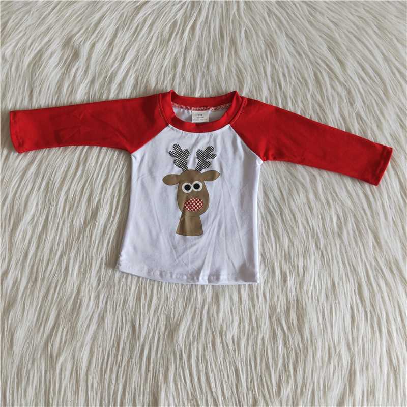 deer print red raglan long sleeve top