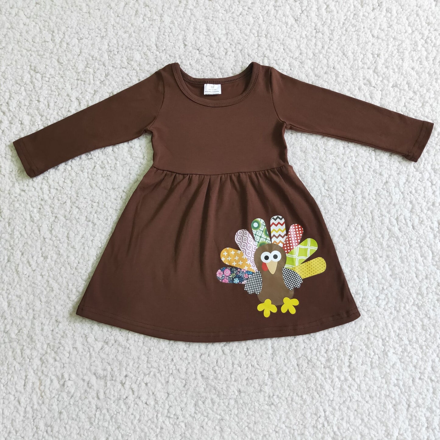 Thanksgiving brown turkey print long sleeve dress