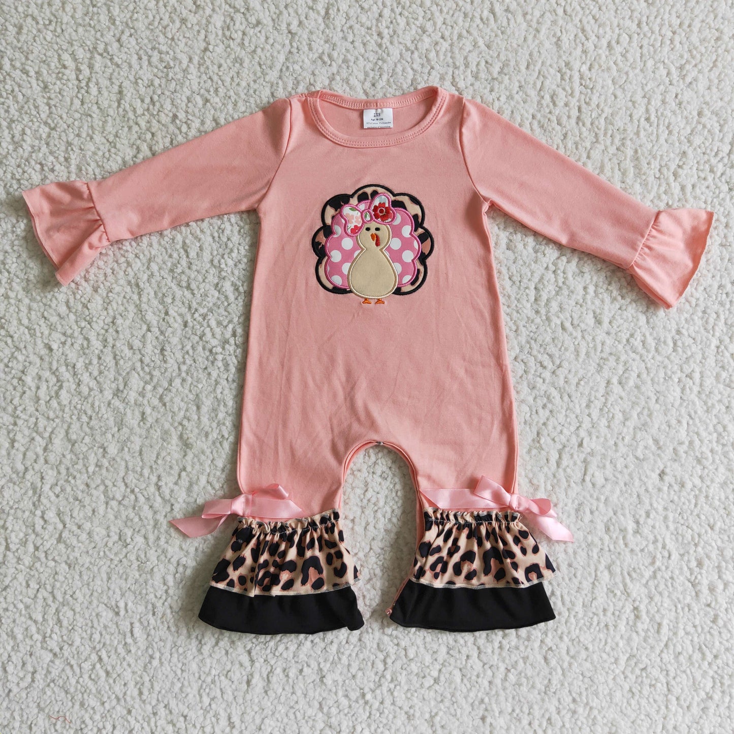 LR0112 Newborn girls romper turkey print long sleeves long pants baby thanksgiving clothing romper