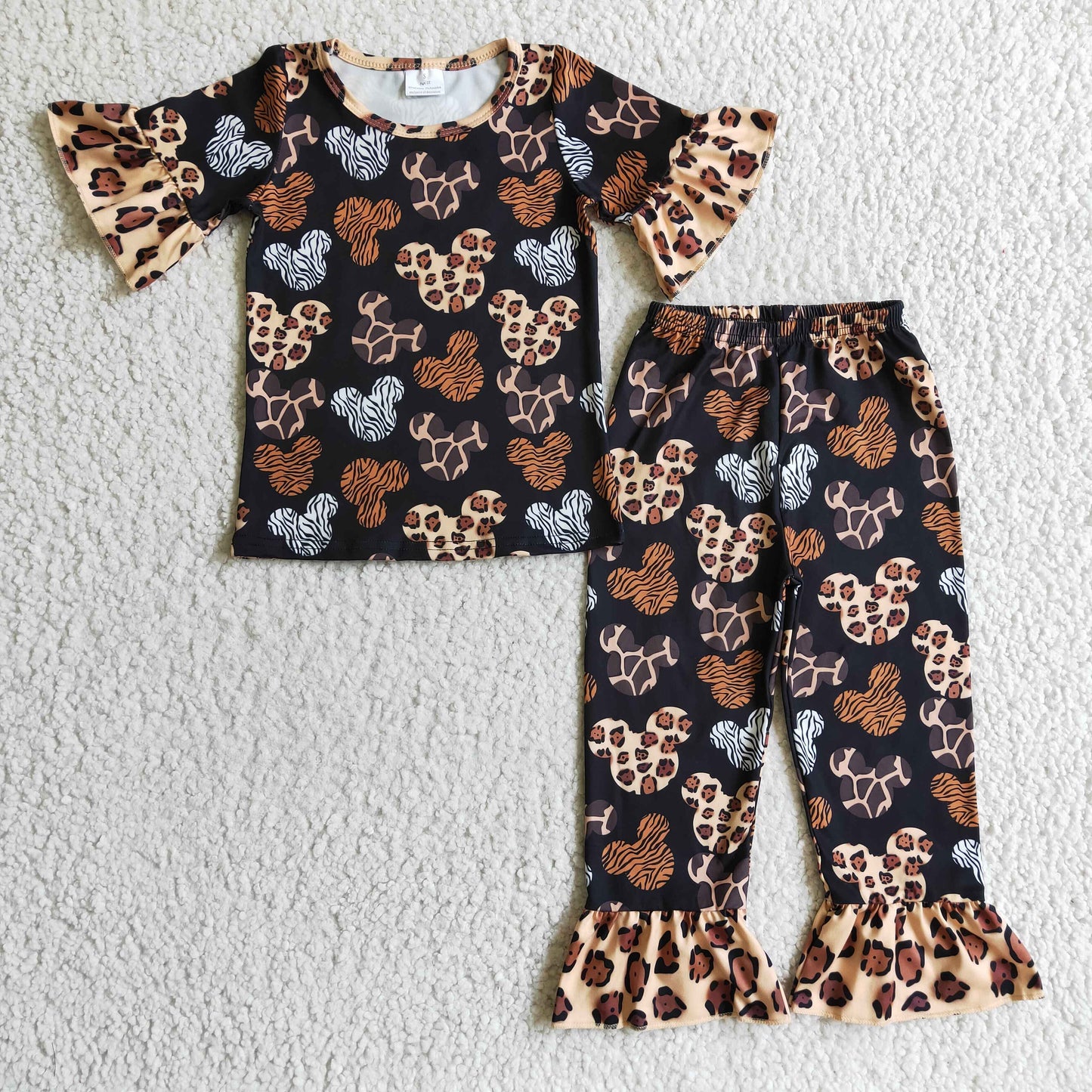 GSPO0229 Kids Clothing Girls Short Sleeve Top And Long Leopard Pants Letter Print