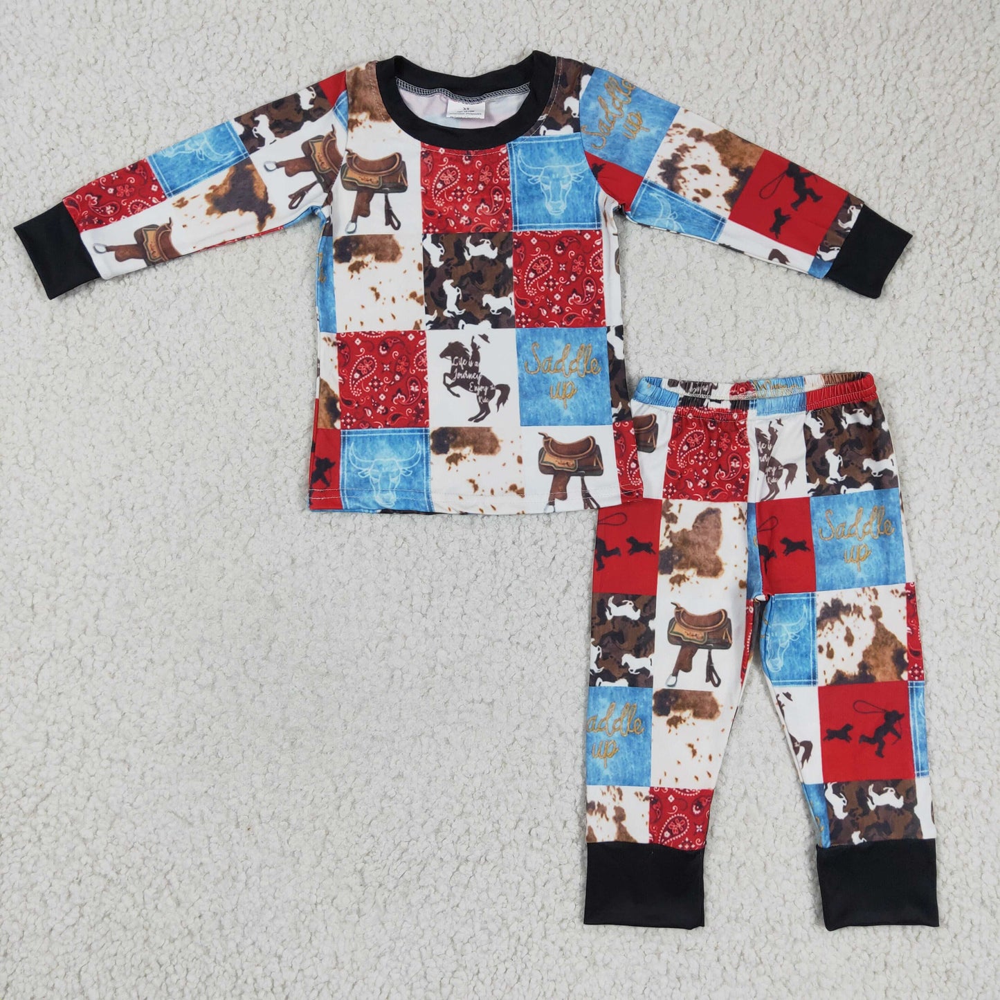 BLP0136 boys outfits Paisley horse cow patchwork print pajamas long sleeve long pants