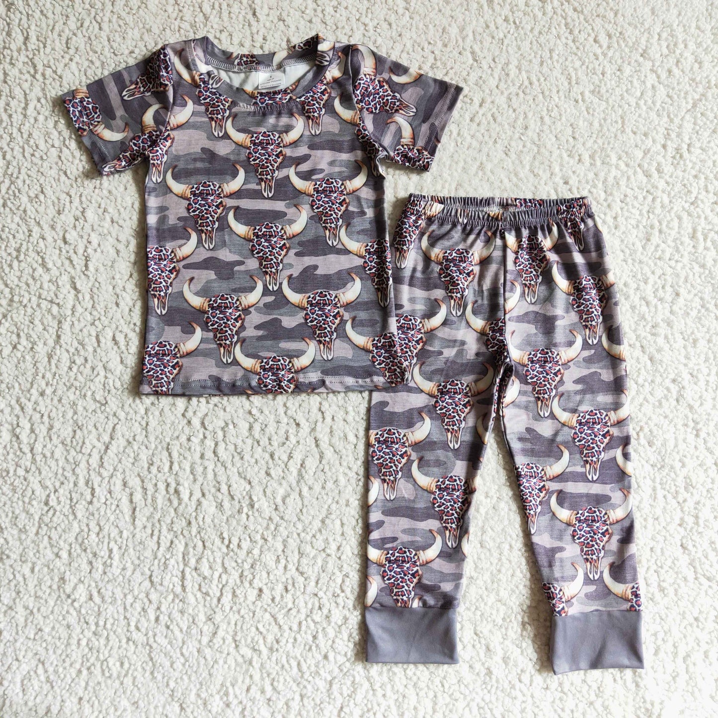 RTS NO MOQ(In Stock ) BSSO0086 Kids Clothing Boys Short Sleeve Top And Long Pants Cow Print
