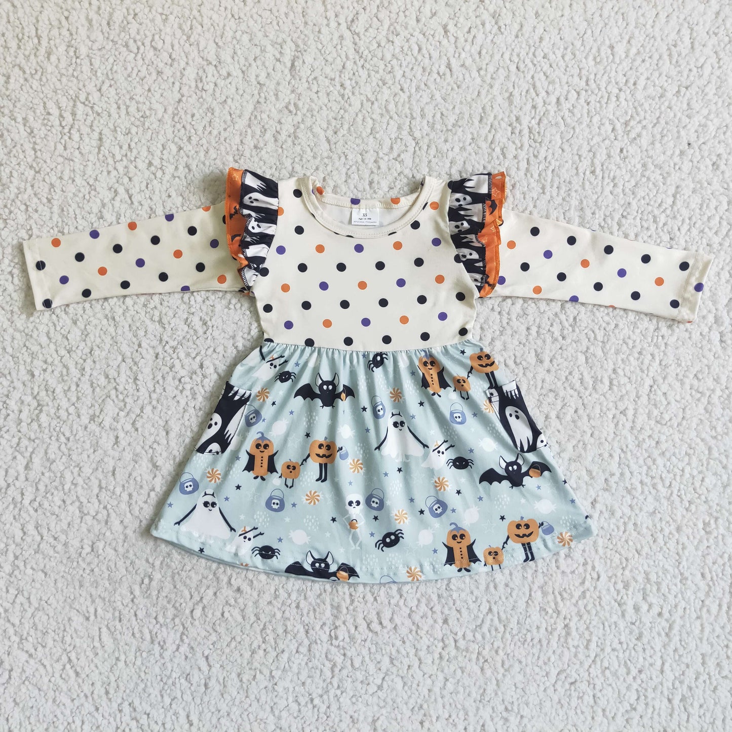 RTS NO MOQ ETA 5/7days GLD0022 baby clothing long sleeve pumpkin print Halloween kids dresses for girls milk silk
