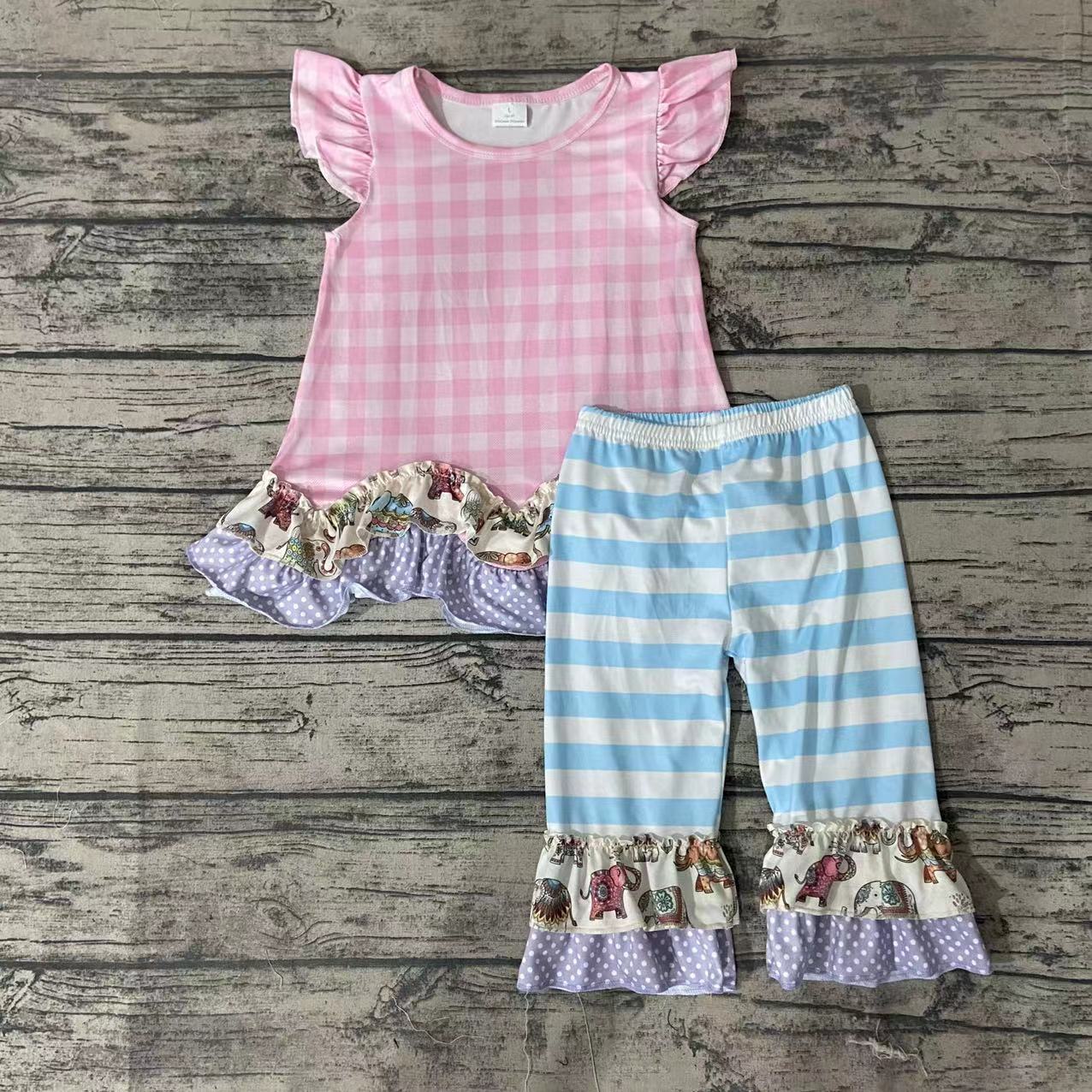 Elephant Embroidery pink top with long pants