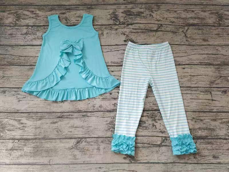 Girls blue sleeveless top with long pants