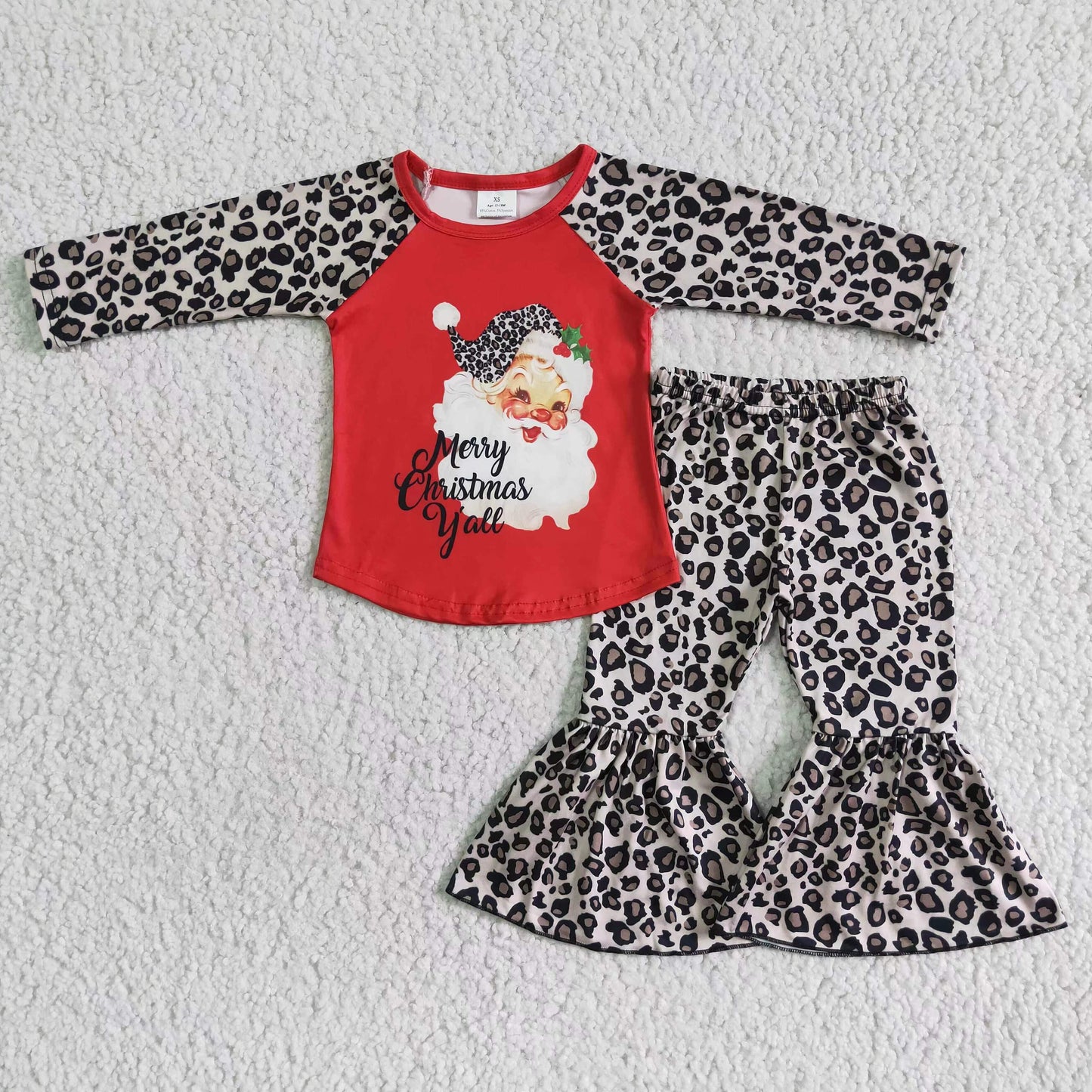 6A8-15 kids clothing Girls Christmas Long Sleeve Top with Leopard pants Santa Claus
