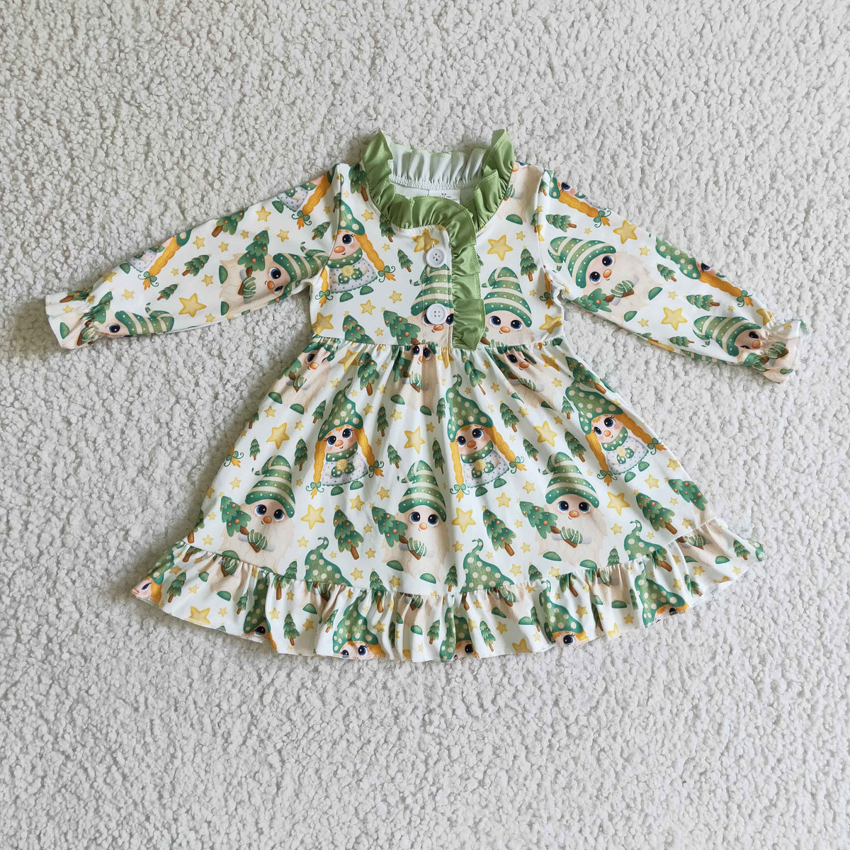 GLD0130 baby clothing long sleeve print kids dresses for girls milk silk
