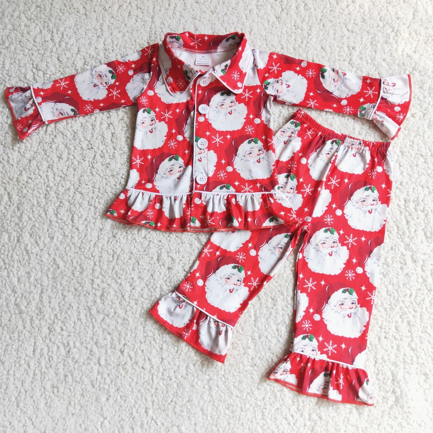 6C8-40 Christmas print red long-sleeved trousers set Fashion New Baby Clothes
