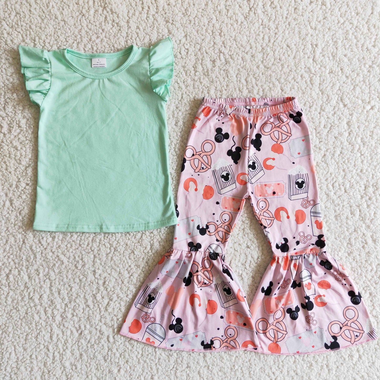 green color top cotton with bell pants outfits