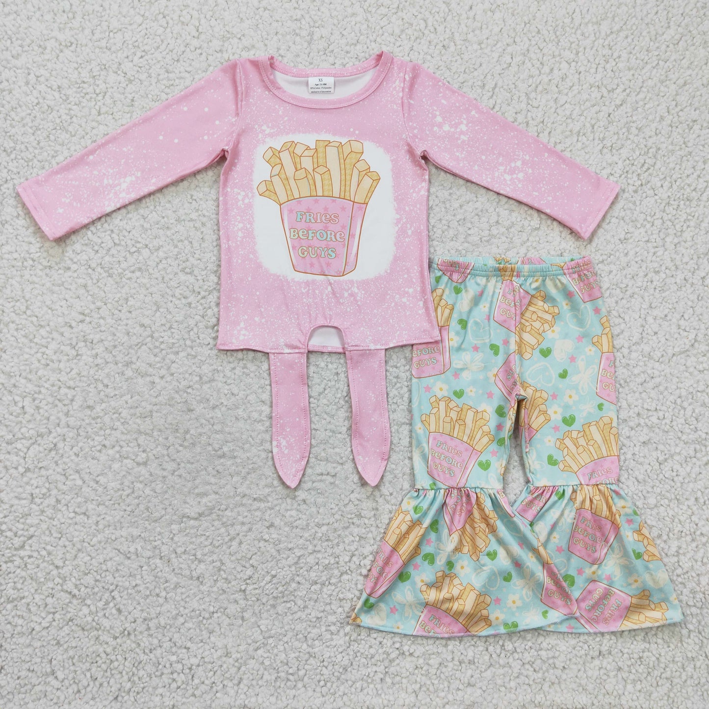 GLP0373 Girls FRIES French Fries Pink Long-Sleeved Trousers Suit