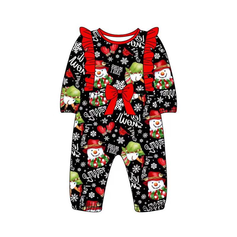 pre -order sample long sleeve long pants romper snowman print moq 5