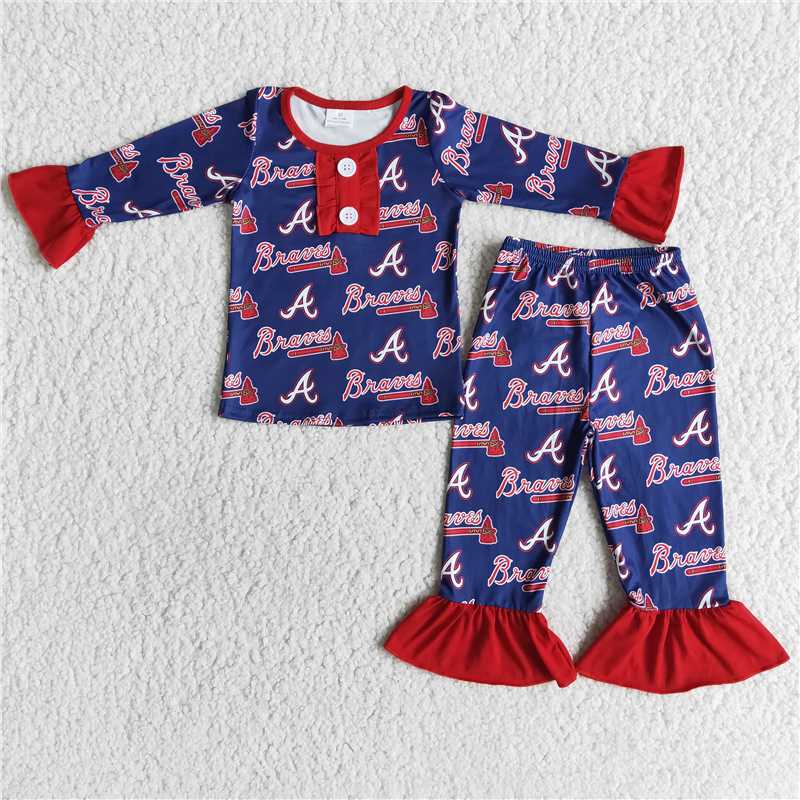 RTS NO MOQ(In Stock) braves girls blue long-sleeved trouser suit