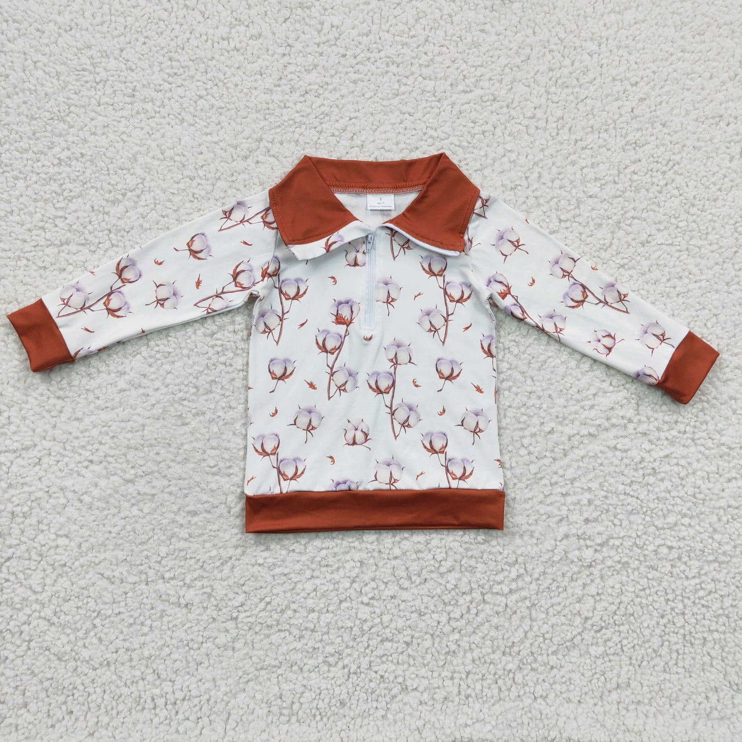RTS NO MOQ ETA 5/7days Arrived BT0096 Boys Cotton Brown Zipper Long Sleeve Top